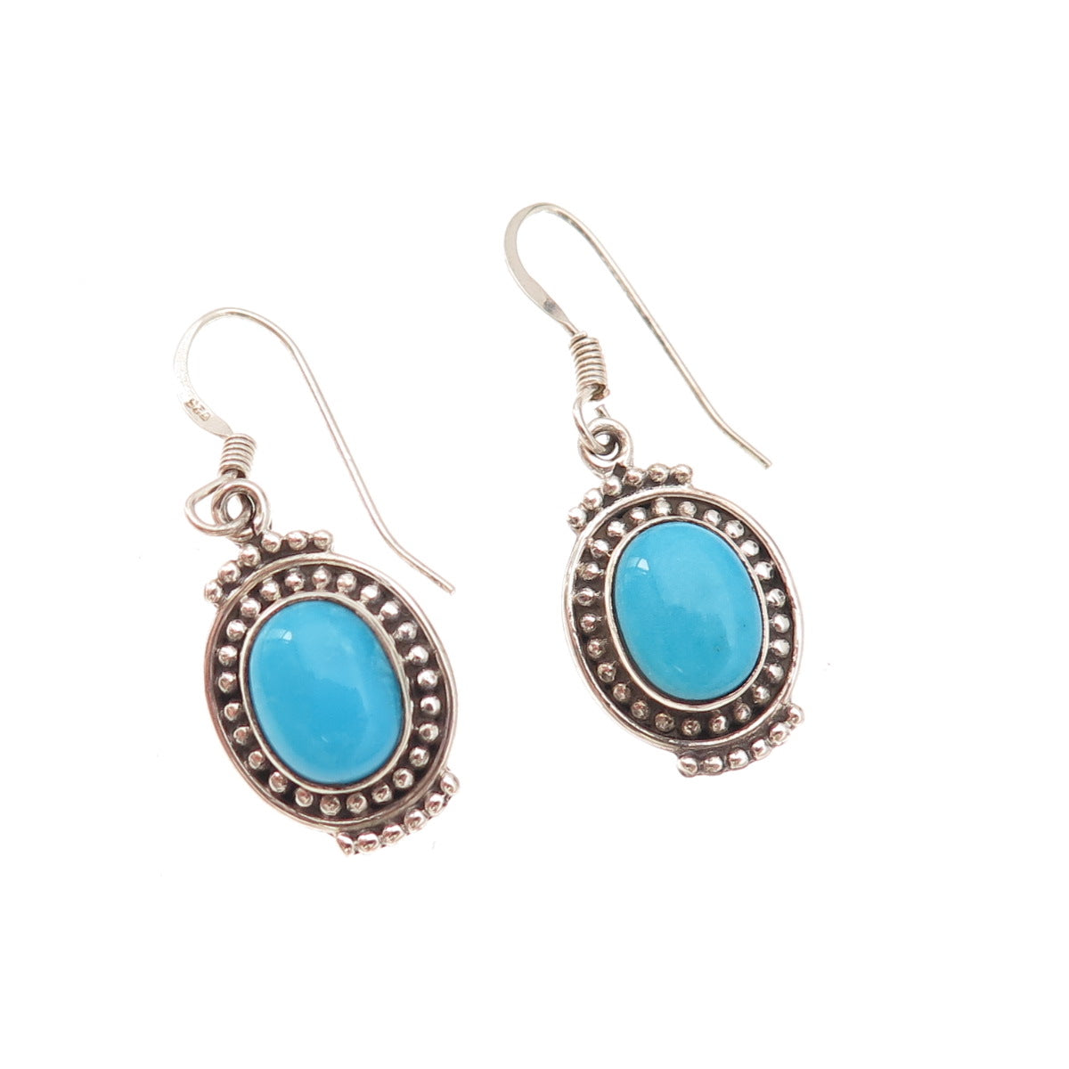 925 Sterling Silver Vintage Real Sleeping Beauty Turquoise Dangle Earrings