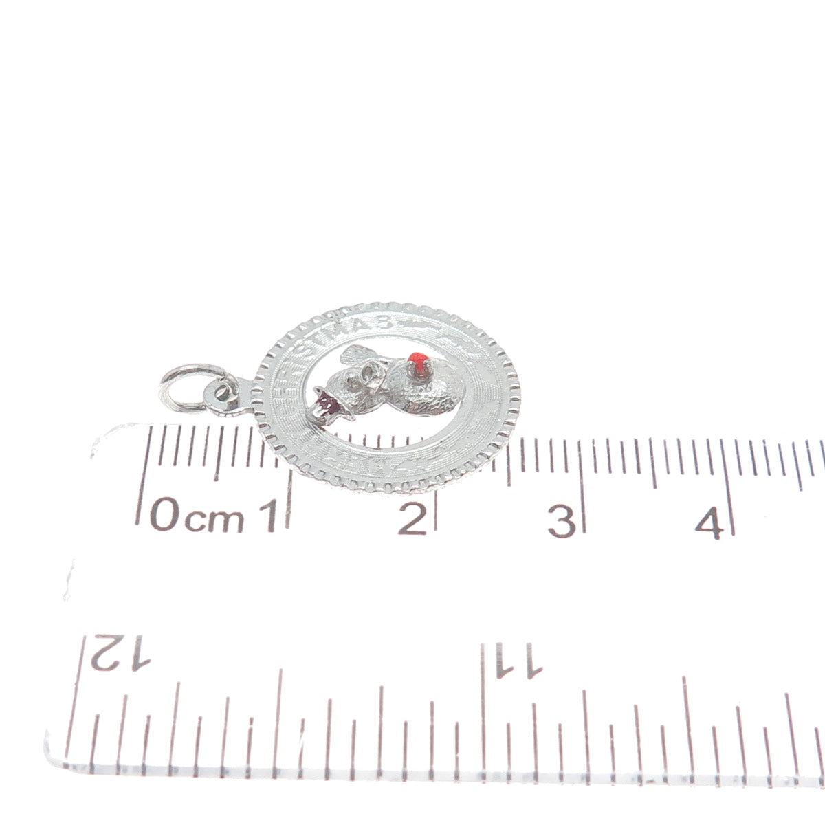 MARK MERCY 925 Sterling Silver Vintage Glass Merry Christmas Minimalist Pendant