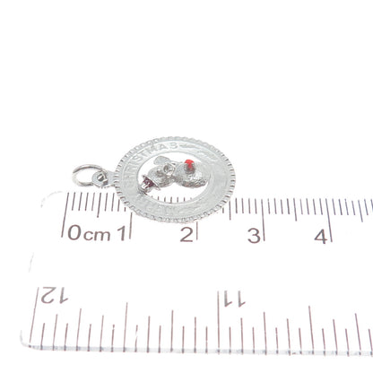 MARK MERCY 925 Sterling Silver Vintage Glass Merry Christmas Minimalist Pendant