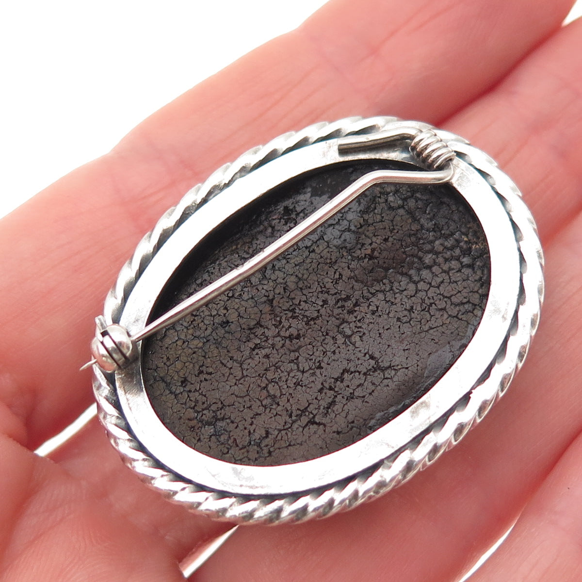 925 Sterling Silver Vintage Real Cabochon Amber Pin Brooch