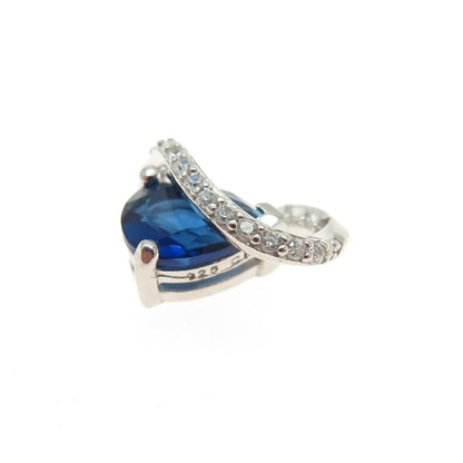 925 Sterling Silver Nano Sapphire & Round-Cut Shaped C Z Slide Pendant