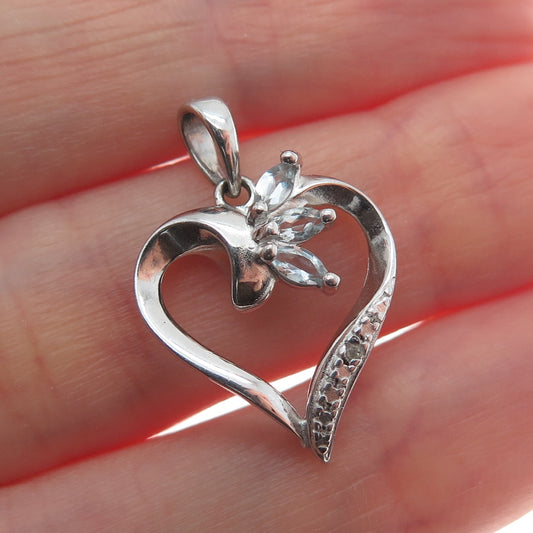ROSS SIMONS Sterling Silver Real Diamond & Blue Topaz Heart Minimalist Pendant