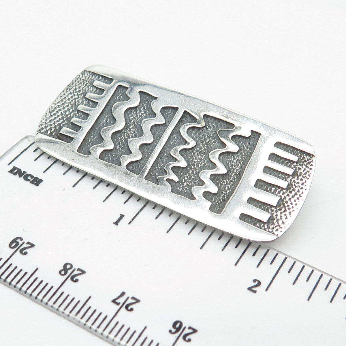 925 Sterling Silver Vintage Woods Wavy Pattern Pin Brooch