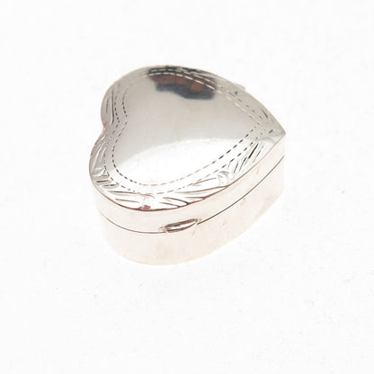 925 Sterling Silver Vintage Engraved Heart Pill / Snuff Box