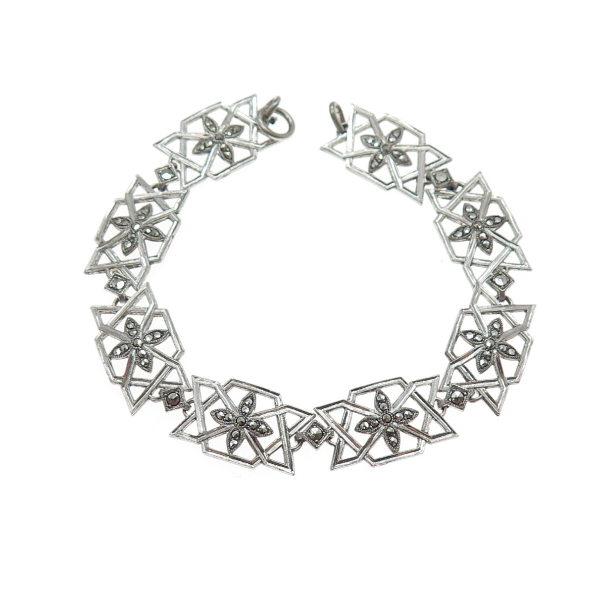 925 Sterling Silver Antique Art Deco Marcasite Bracelet 6.75" (missing lock)