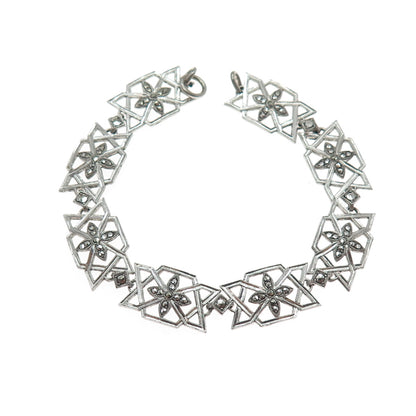 925 Sterling Silver Antique Art Deco Marcasite Bracelet 6.75" (missing lock)