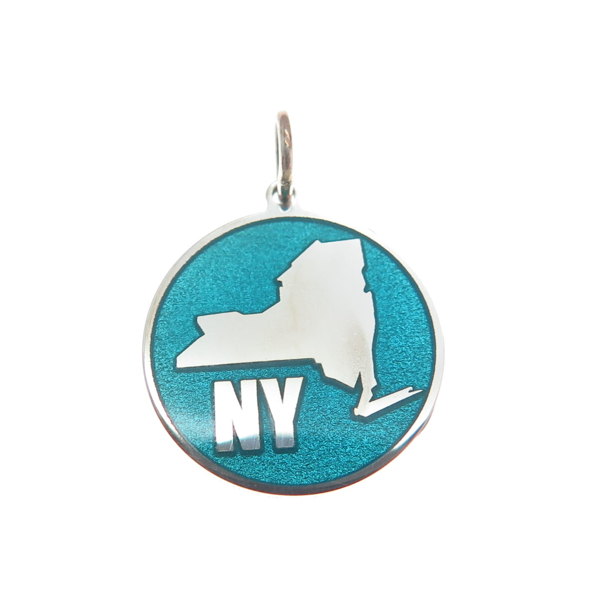 925 Sterling Silver Turquoise Enamel New York State Map Minimalist Charm Pendant