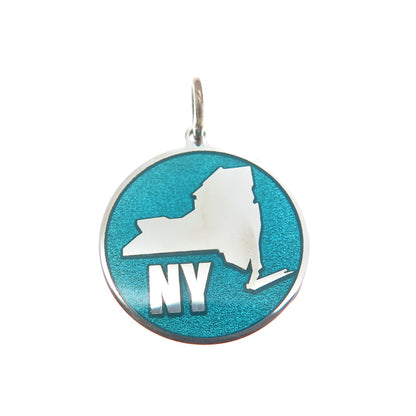 925 Sterling Silver Turquoise Enamel New York State Map Minimalist Charm Pendant