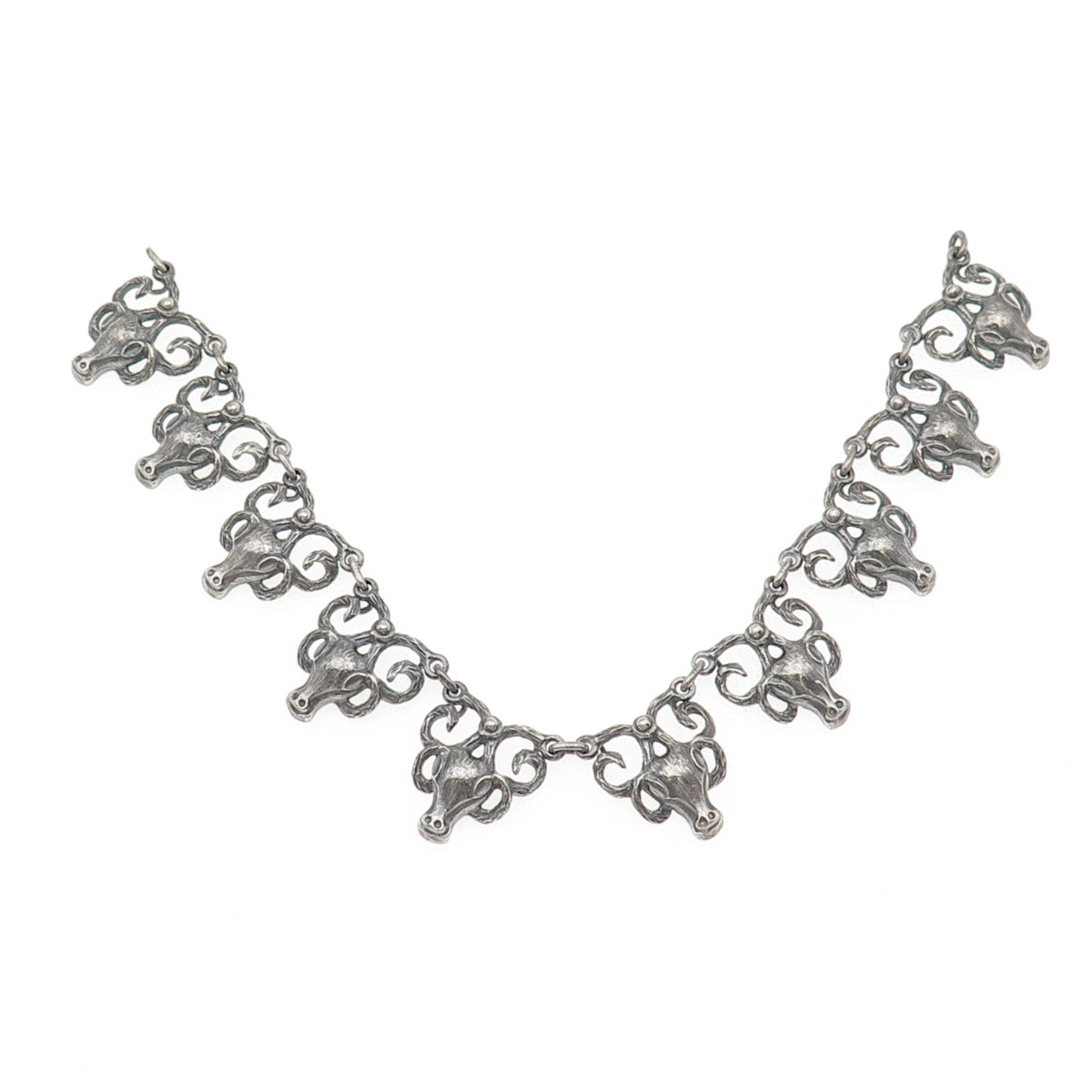 925 Sterling Silver Vintage Aries Zodiac Oxidized Centerpiece Necklace Part 8.5"
