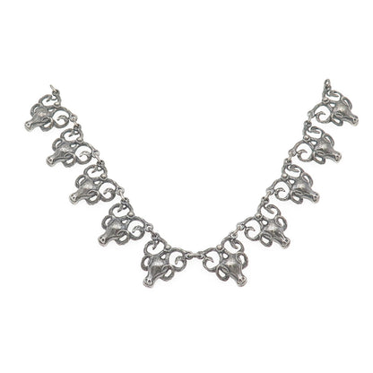 925 Sterling Silver Vintage Aries Zodiac Oxidized Centerpiece Necklace Part 8.5"
