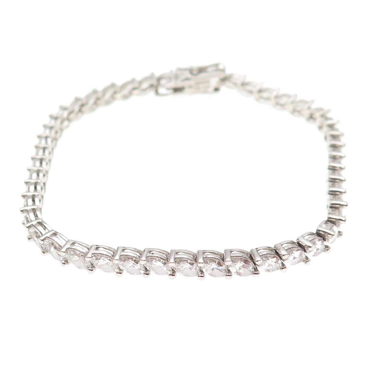 925 Sterling Silver Marquise-Cut C Z Tennis Link Bracelet 7"