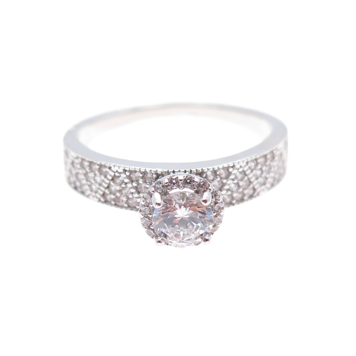 925 Sterling Silver Round-Cut C Z Engagement Ring Size 9.5