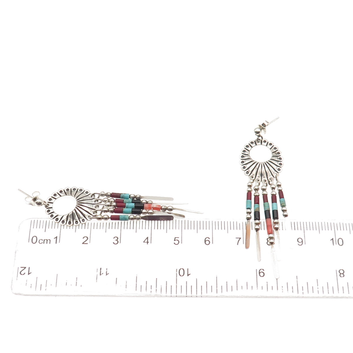 Quoc Turquoise Old Pawn Sterling Silver Vintage Southwestern Multi-Gem Earrings