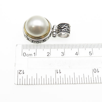 FD Felicia Design 925 Sterling Silver Faux Pearl Oxidized Charm Pendant