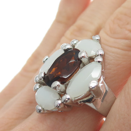 925 Sterling Silver Vintage Real Citrine & White Chalcedony Ring Size 8