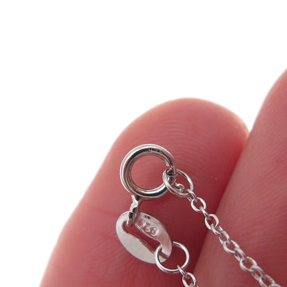 925 Sterling Silver Real Round-Cut Diamond Heart Cable Chain Necklace 18"
