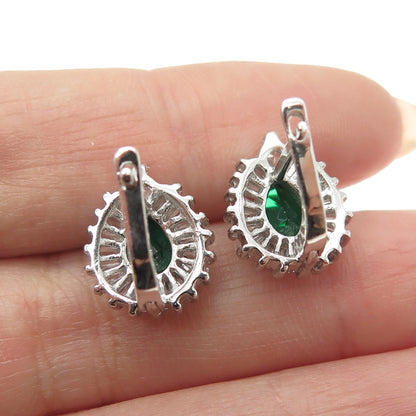 925 Sterling Silver Pear-Cut Nano Emerald & Tapered Baguette-Cut C Z Earrings