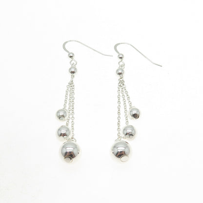 925 Sterling Silver Beaded Cable Chain Dangling Earrings