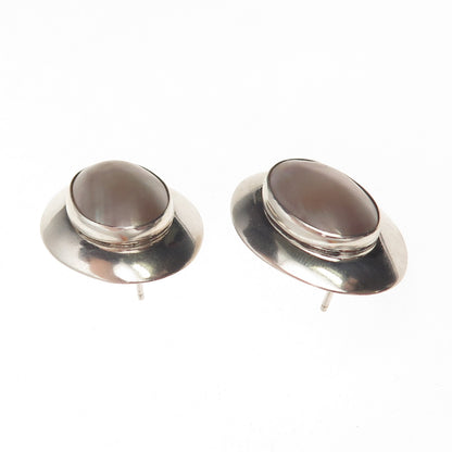 Quoc Turquoise Old Pawn 925 Sterling Silver Vintage Southwestern Pearl Earrings
