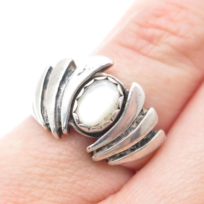 WHEELER MFG CO. 925 Sterling Silver Vintage Real MOP Oxidized Ring Size 5