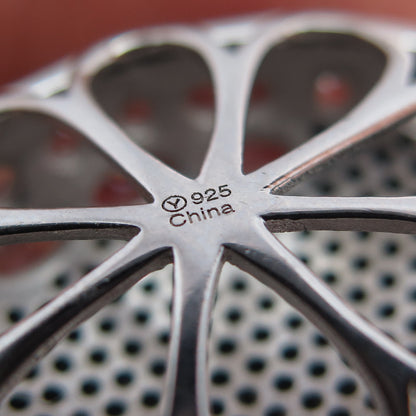 925 Sterling Silver Real Round-Cut Black Spinel & Oval-Cut C Z Charm Pendant