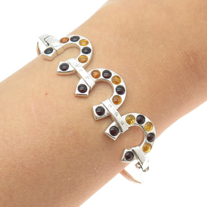 925 Sterling Silver Vintage DC Poland Real Amber & C Z Horseshoe Bracelet 7"