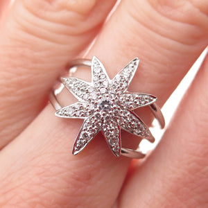 DSMK 925 Sterling Silver Round-Cut C Z North Star Multi-Row Ring Size 7.25