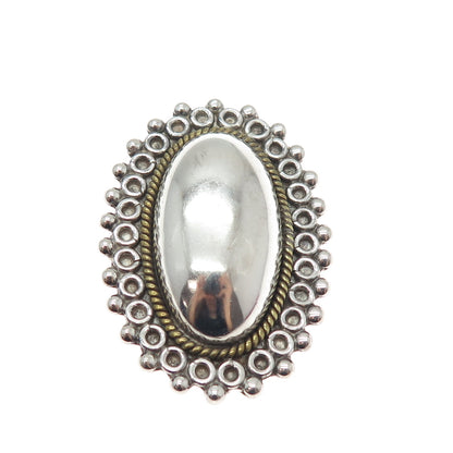 925 Sterling Silver 2-Tone Vintage Mexico Modernist Dome Pin Brooch / Pendant