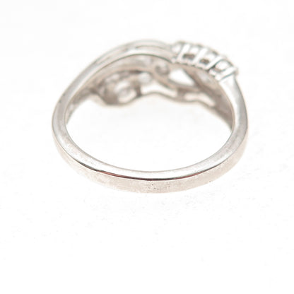 925 Sterling Silver Real Round-Cut Graduated White Topaz Crisscross Ring Size 7