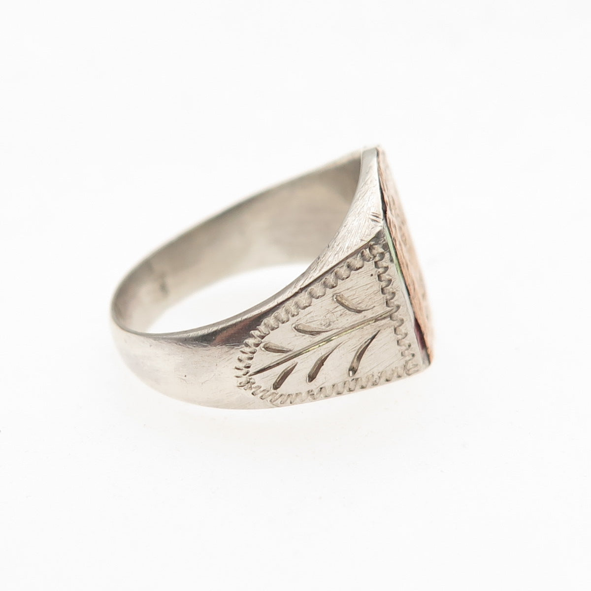 925 Sterling Silver 10K Gold Antique Art Deco Enamel St. Mary Ring Size 4.75