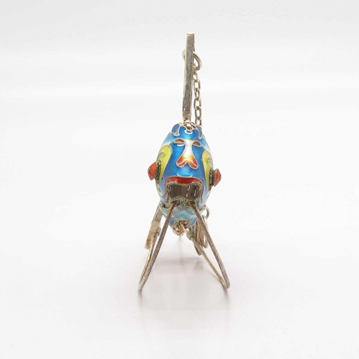 925 Sterling Silver Antique Enamel Chinese Koi Fish Articulated Chatelaine Fob