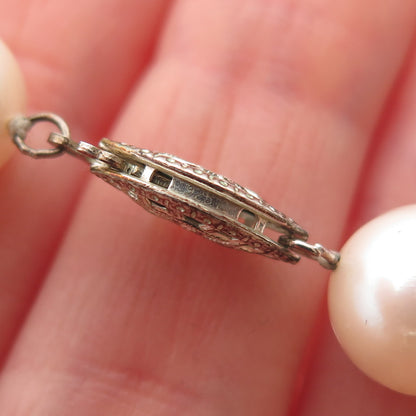 925 Sterling Silver Vintage Real Baroque Pearl Beaded Necklace 18"