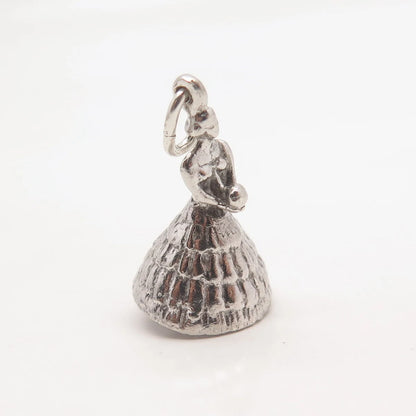 925 Sterling Silver Vintage Lady w/ Bouquet Charm Pendant