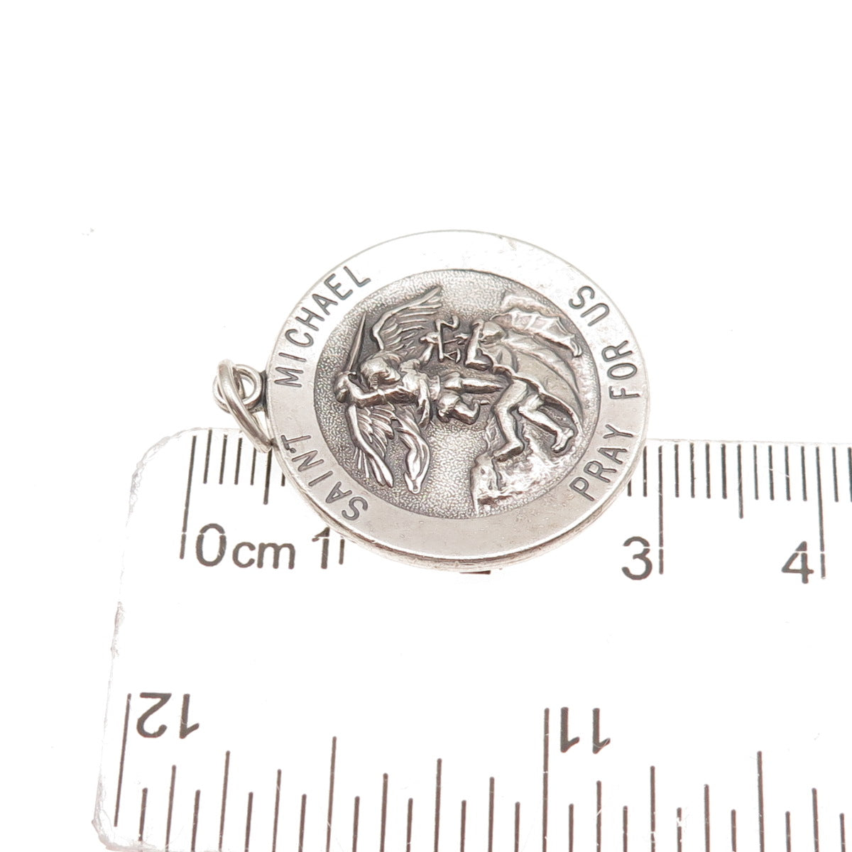 925 Sterling Silver Vintage St. Michael Medal Oxidized Charm Pendant