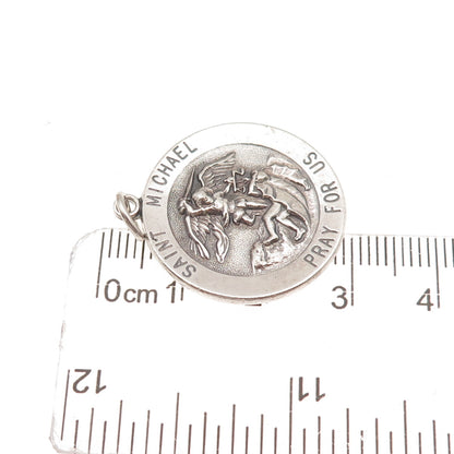 925 Sterling Silver Vintage St. Michael Medal Oxidized Charm Pendant