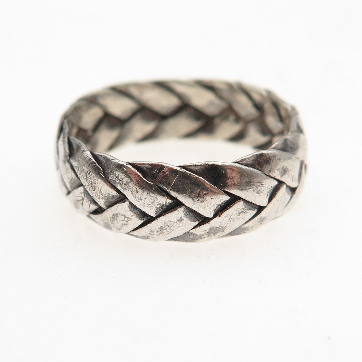 925 Sterling Silver Vintage Braided Oxidized Band Ring Size 8.5