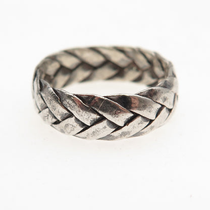 925 Sterling Silver Vintage Braided Oxidized Band Ring Size 8.5