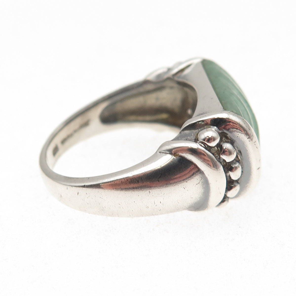 Judith Ripka 925 Sterling Silver Vintage Real Jade Oxidized Ring Size 10