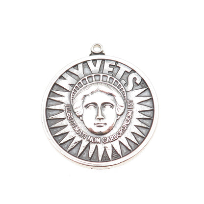 The Vets Medal 925 Sterling Silver Vintage NYC Token Oxidized Pendant