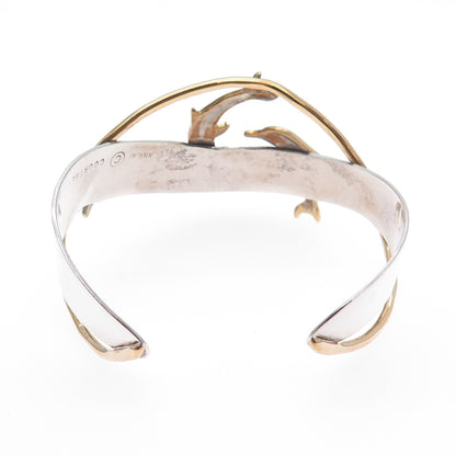 COURTNEY 925 Sterling Silver 2-Tone Vintage Dolphin Adjustable Bracelet 6.5"