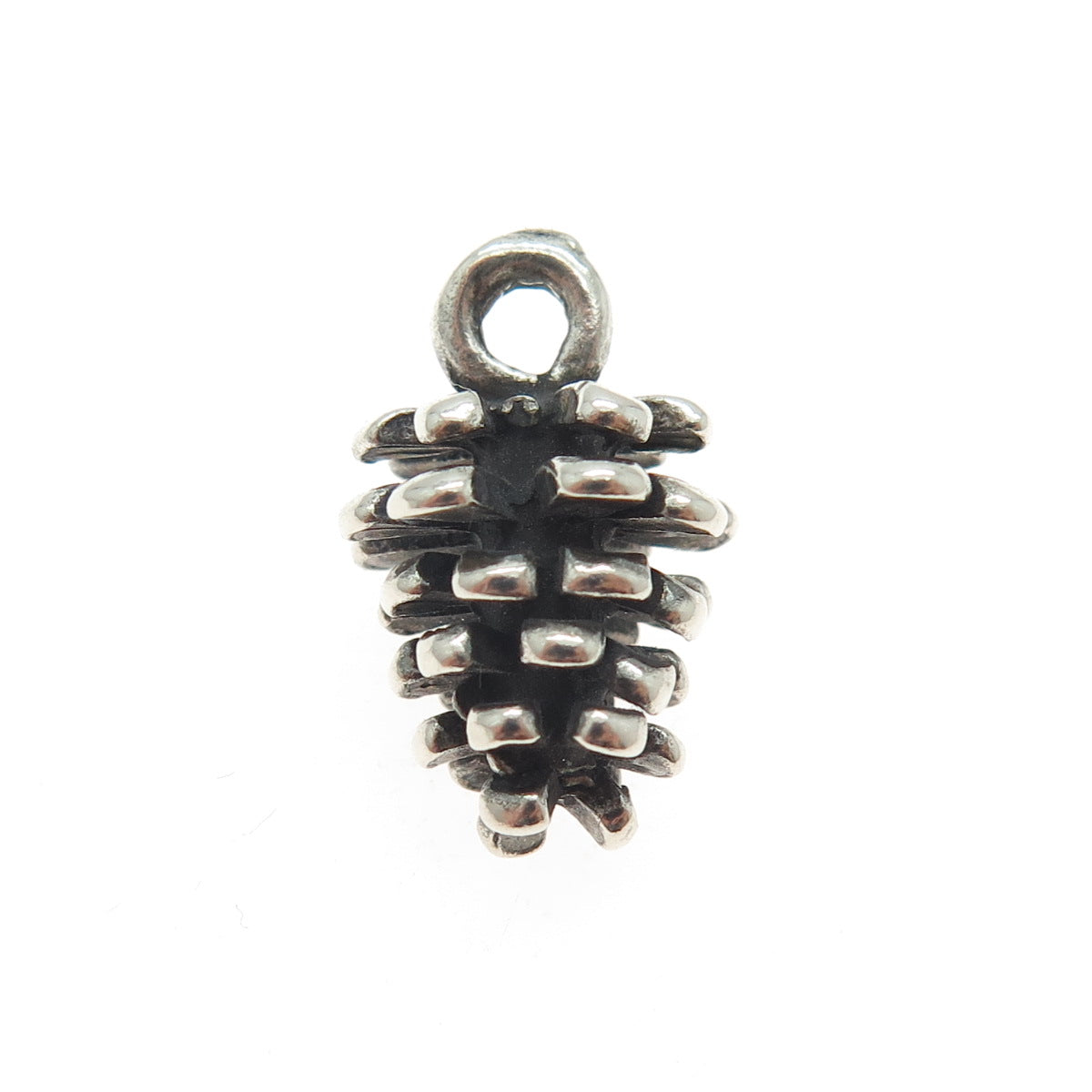 925 Sterling Silver Vintage Pine Cone Minimalist Oxidized Charm Pendant