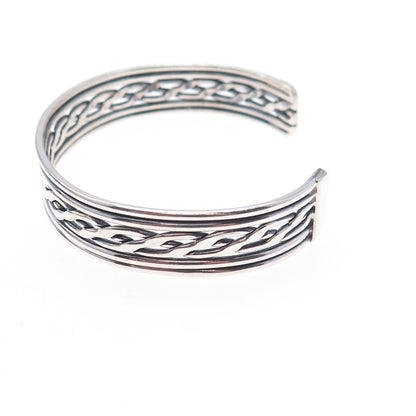 925 Sterling Silver Vintage Oxidized Braided Adjustable Cuff Bracelet 6.5"