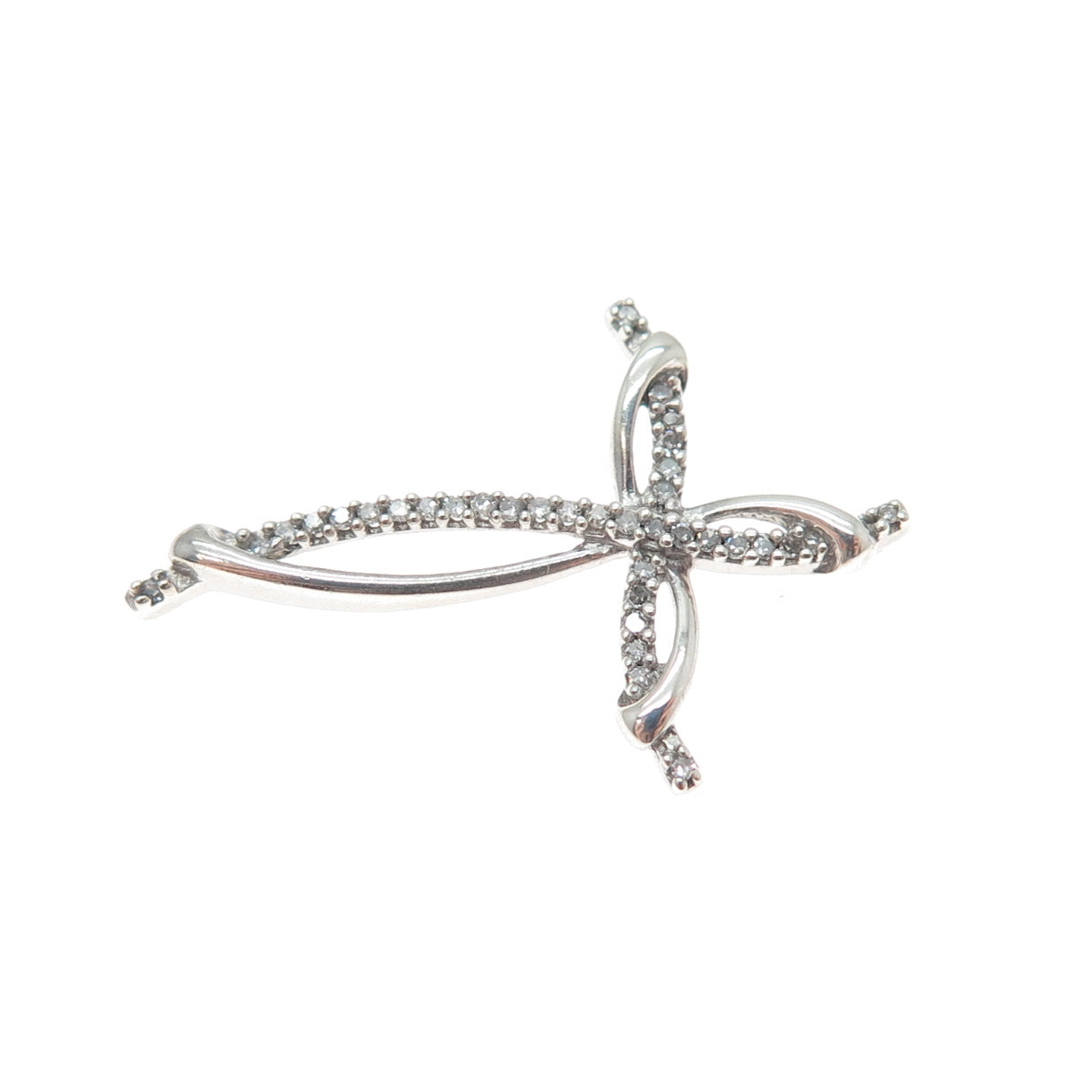 925 Sterling Silver Real Round-Cut Diamond Cross Slide Charm Pendant