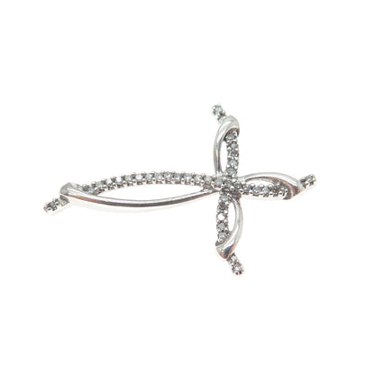 925 Sterling Silver Real Round-Cut Diamond Cross Slide Charm Pendant