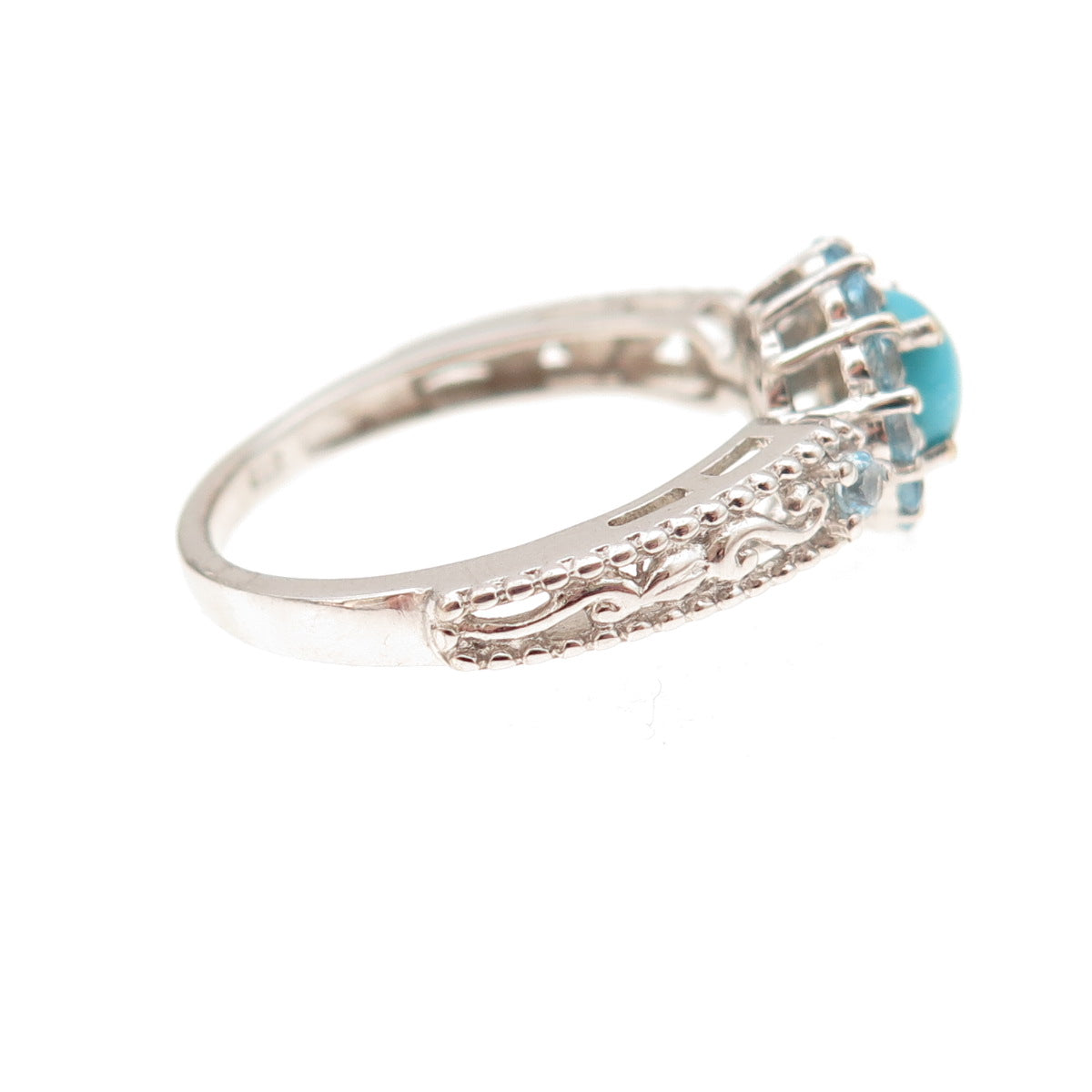 Chuck Clemency 925 Sterling Silver Real Turquoise & Blue Topaz Ring Size 8