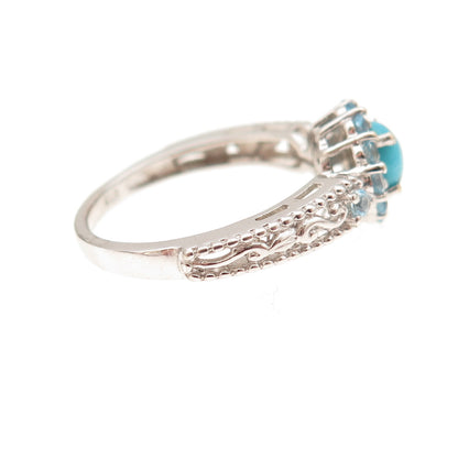 Chuck Clemency 925 Sterling Silver Real Turquoise & Blue Topaz Ring Size 8