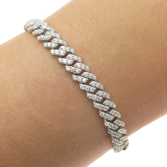 925 Sterling Silver Round-Cut C Z Miami Cuban Link Bracelet 8"