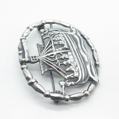 925 Sterling Silver Vintage Vessel Ship / Sailboat Pin Brooch