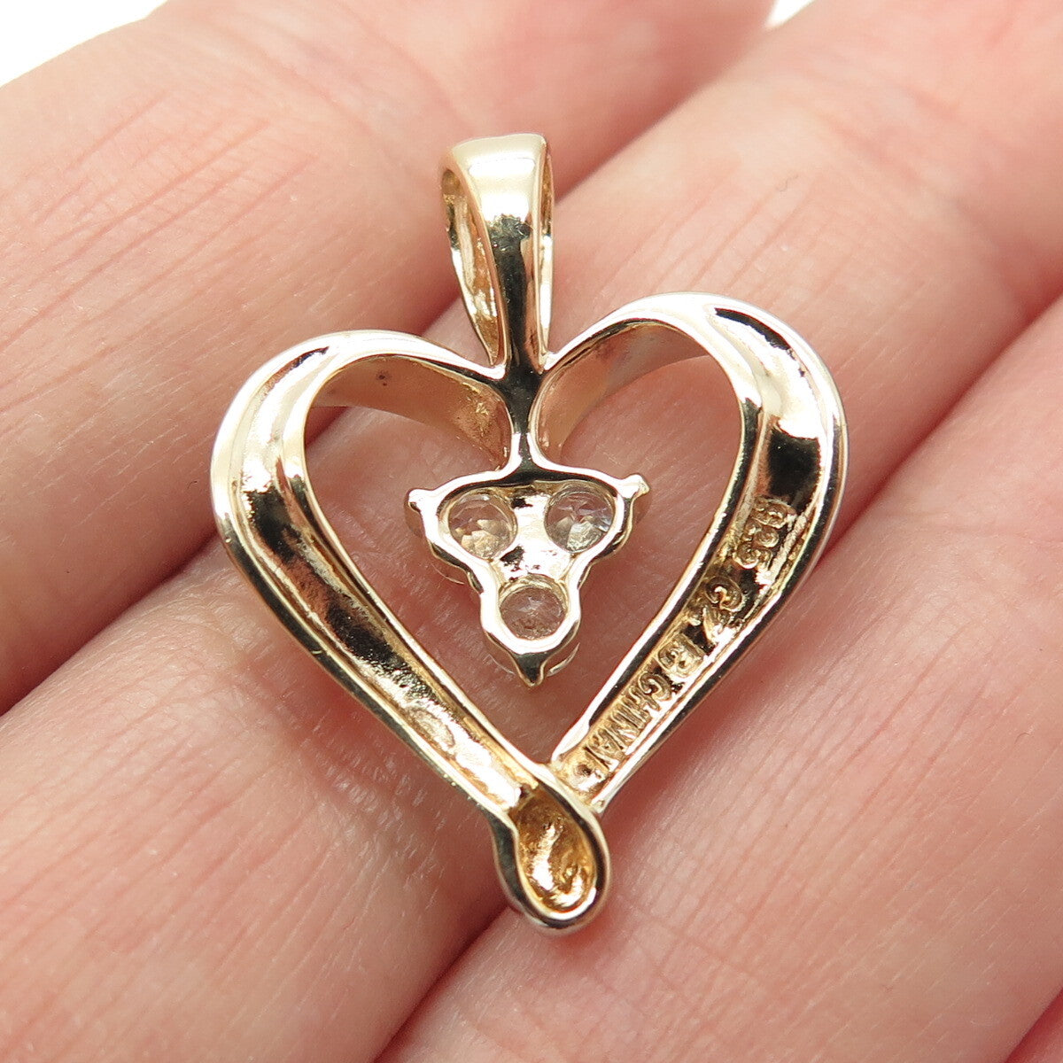 ROSS SIMONS 925 Sterling Silver 2-Tone Round-Cut C Z Heart Pendant