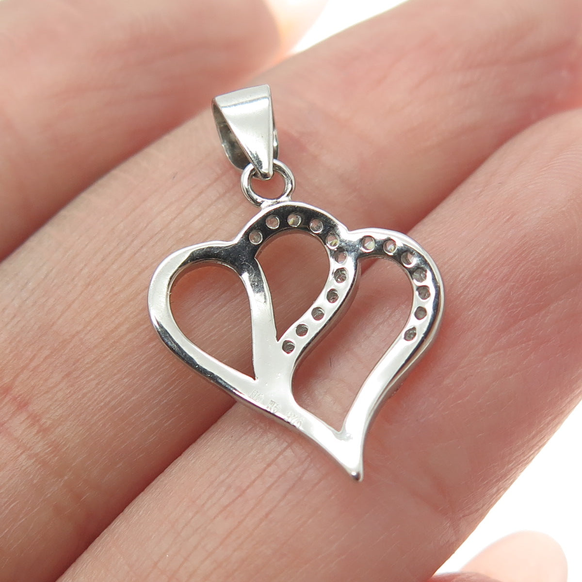 925 Sterling Silver Round-Cut C Z Modernist Heart Minimalist Pendant